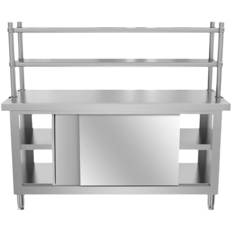 Stainless Steel Workbench Sliding Door Console Kitchen Cabinet Kitchen Cabinet Stove Sliding Door Workbench Storage Cabinet
