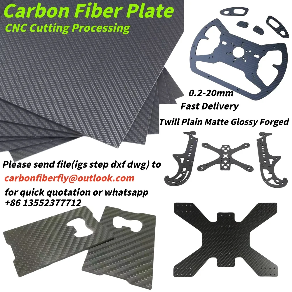 Custom Carbon Fiber Plate CNC Cutting Machining Service 3K T300 T700 Carbon Sheet Custom Milling Drilling Countersink Chamfer