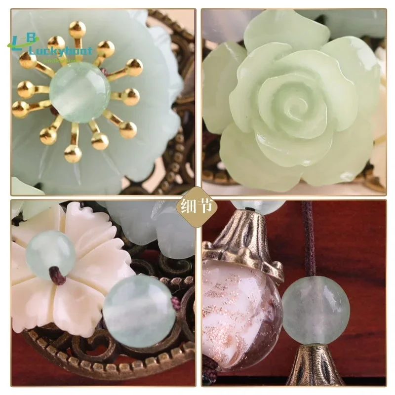 Natural Emerald Flower Hairpin Chalcedony Agate Hair Decoration Luxury Fashion  Chinese Women's Hanfu Gifts Accessories