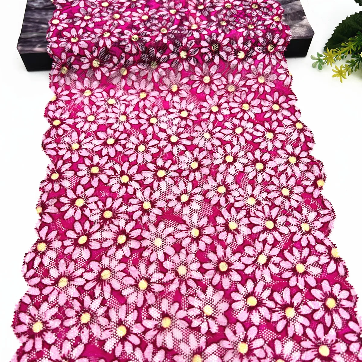 3y/lot Width 21cm Purple Chrysanthemum Elastic Stretch Lace Trims Skirt Hem For Clothing Accessories Dress Sewing Lace