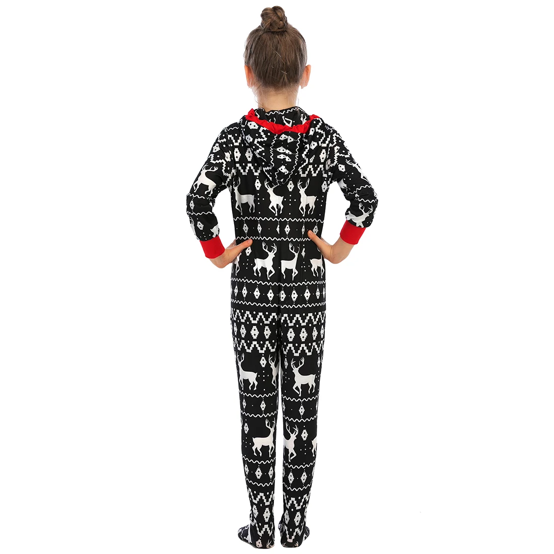 Autumn hooded long-sleeved jumpsuit crawling Christmas pajamas boys and girls printed homewear suit Casual and comfortable