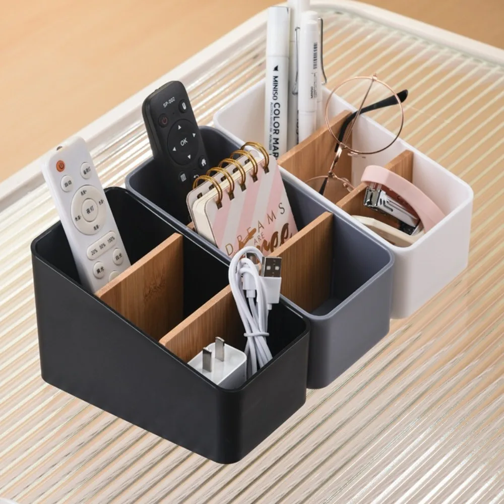 New 4 Grids Remote Controller Storage Box Cosmetic Storage Plastic Desktop Storage Box Multifunction TV Remote Holder