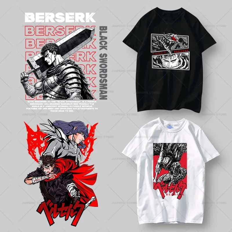 Berserk Tshirts Stickers Hot Anime Iron on Patches Heat Transfers Vinyl For Clothes Cool Printed Decor Applique Washable DIY