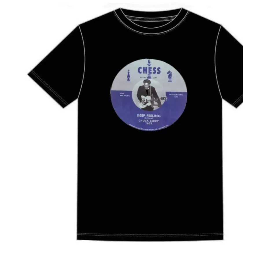 CHUCK BERRY DEEP FEELING 'CHESS RECORDS BLACK T SHIRT ROCK N ROLL TEDDY BOY