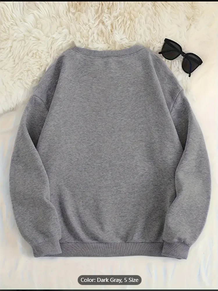 Felpa girocollo casual a maniche lunghe con design floreale vibrante Grigio morbido Perfetto per il comfort quotidiano invernale