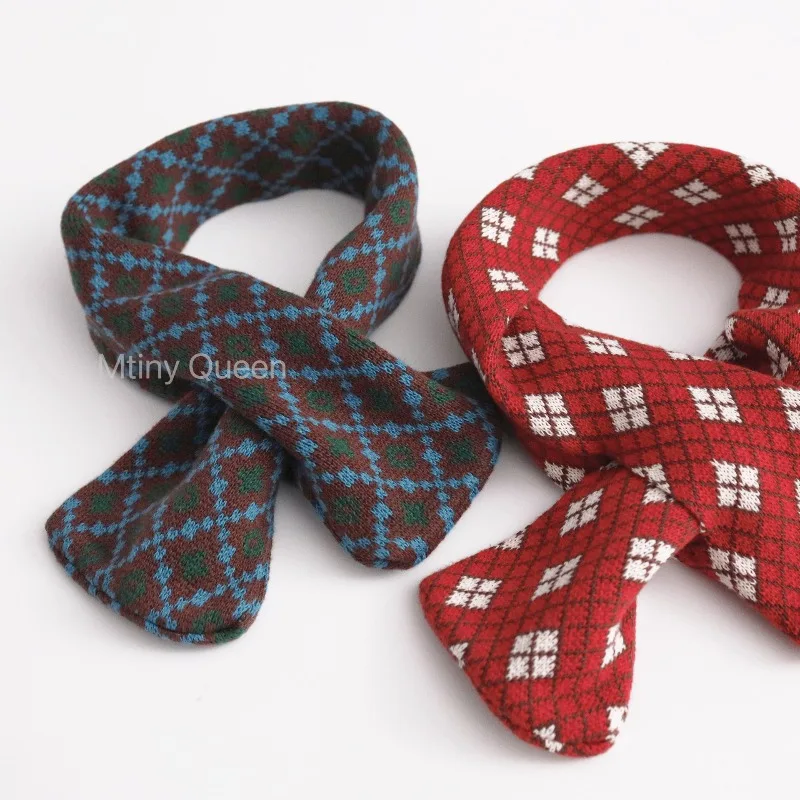 100% Cotton Kids' Retro Plaid Knit Scarf - Unisex Baby Soft Skin-friendly Neck Warmer Acessorios Para Bebe