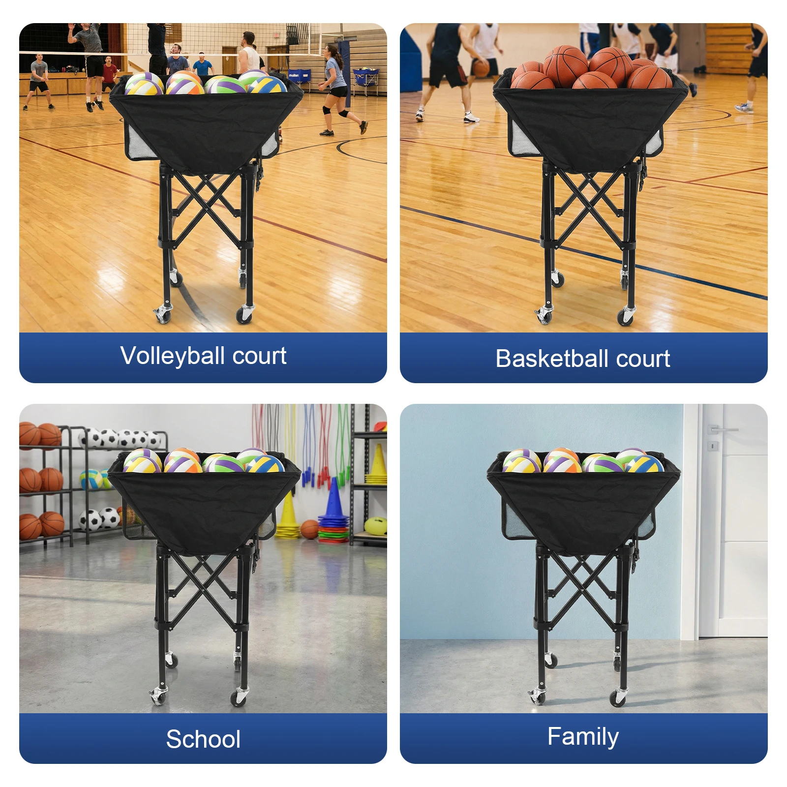 

Collapsible Hammock Ball Cart with Wheels Volleyball Cart Large Capacity for Garage Or Gym