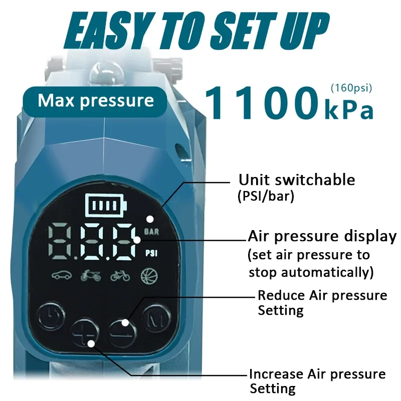 High Pressure Cordless Inflatable Pump With Digital Display Portable Car Electric Air Pump For Makita 18V Battery Pneumatic Tool