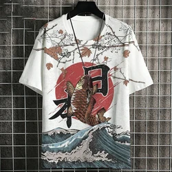 Ukiyo-E T-Shirt For Men Japanese Koi carp Pattern Tshirts Casual Unisex Top Breathable Comfortable Summer New Oversized Clothing