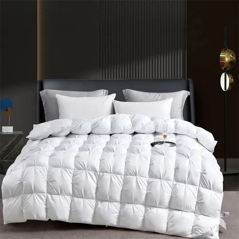 High Grade 100% White Goose Down Quilt Winter Warm Feather Duvet Queen King Cozy Lightweight 3D Bread Comforter Pinch Pleated