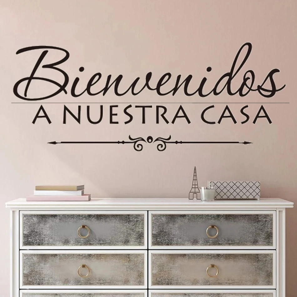 1 pc nice Spanish texts Offer Bienvenidos A Nuestra Casa Wall Sticker Pvc Wall Stickers Wall Art Wallpaper For Living Room  home