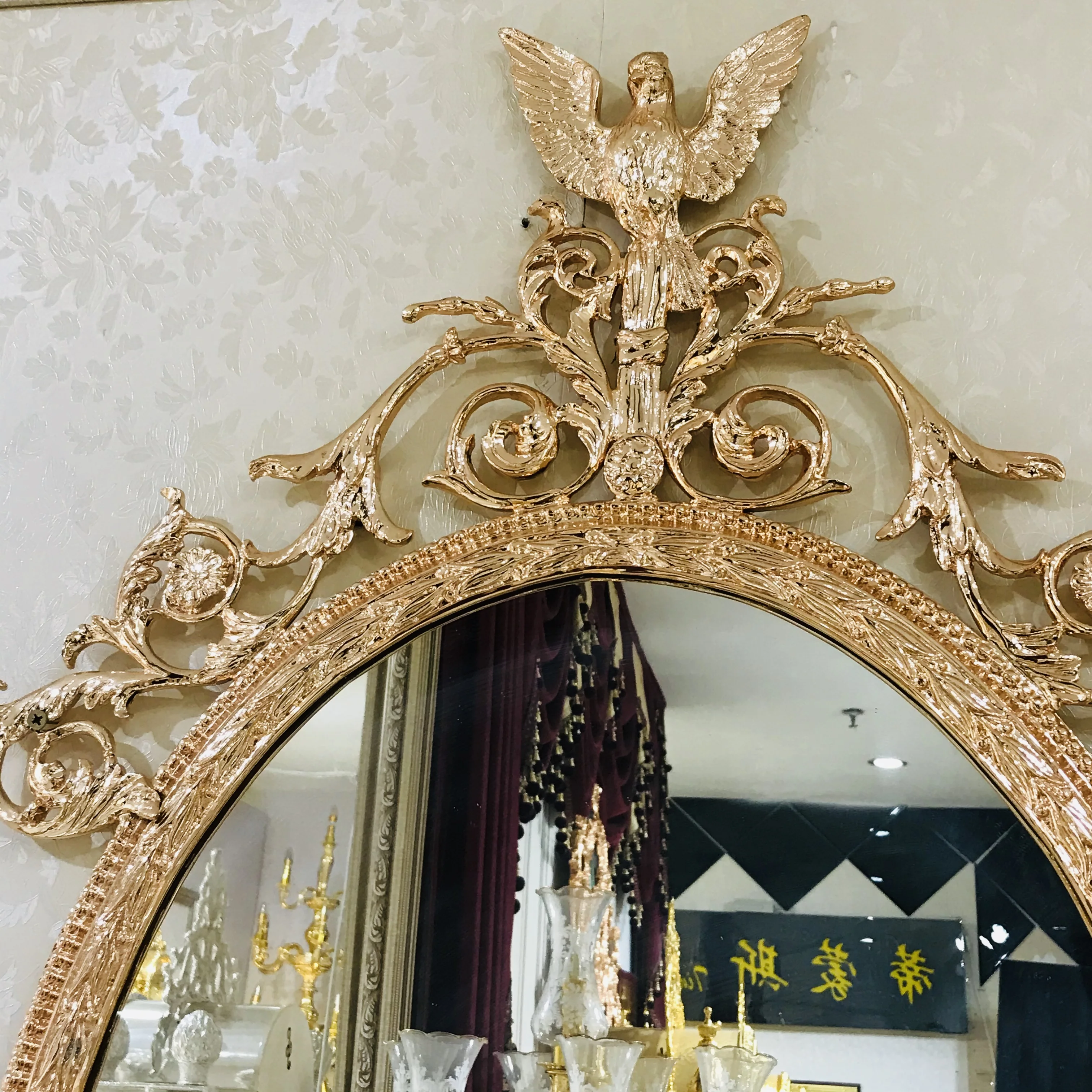 Modern Luxury Style Antique Large Size Golden Copper Decorative Wall Mirror 1210x620mm for Hotel Home TIMMONSI Guangdong