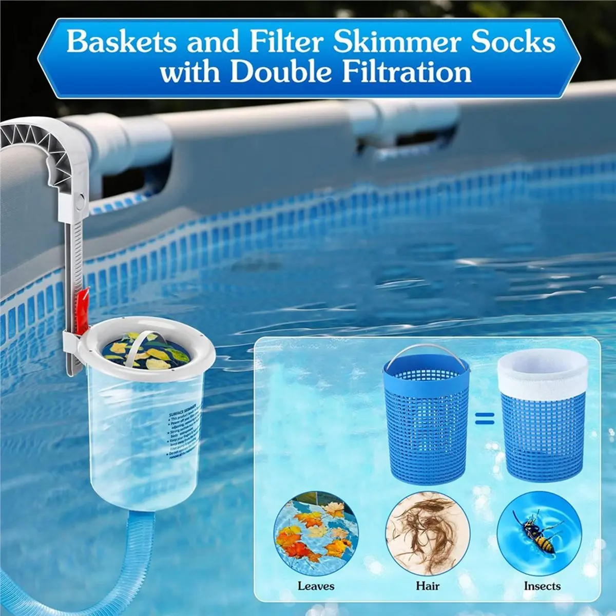 【A30I~】 Above Ground Pool Skimmer Automatically Cleans Pool Skimmer Accessories with Hose Basket Net, Adjustable Floating