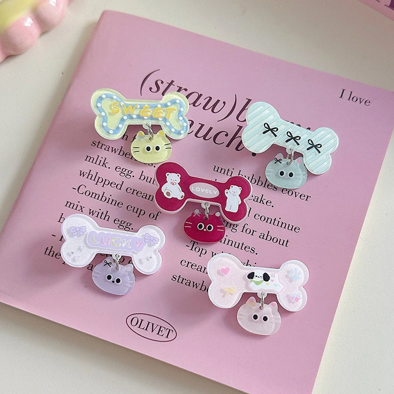 

Cute Cat Pendant Hairpin Sweet Cartoon Bone Shape Hair Clip For Women Girls Fashion Bangs Side Clip Kawaii Hair Accessories