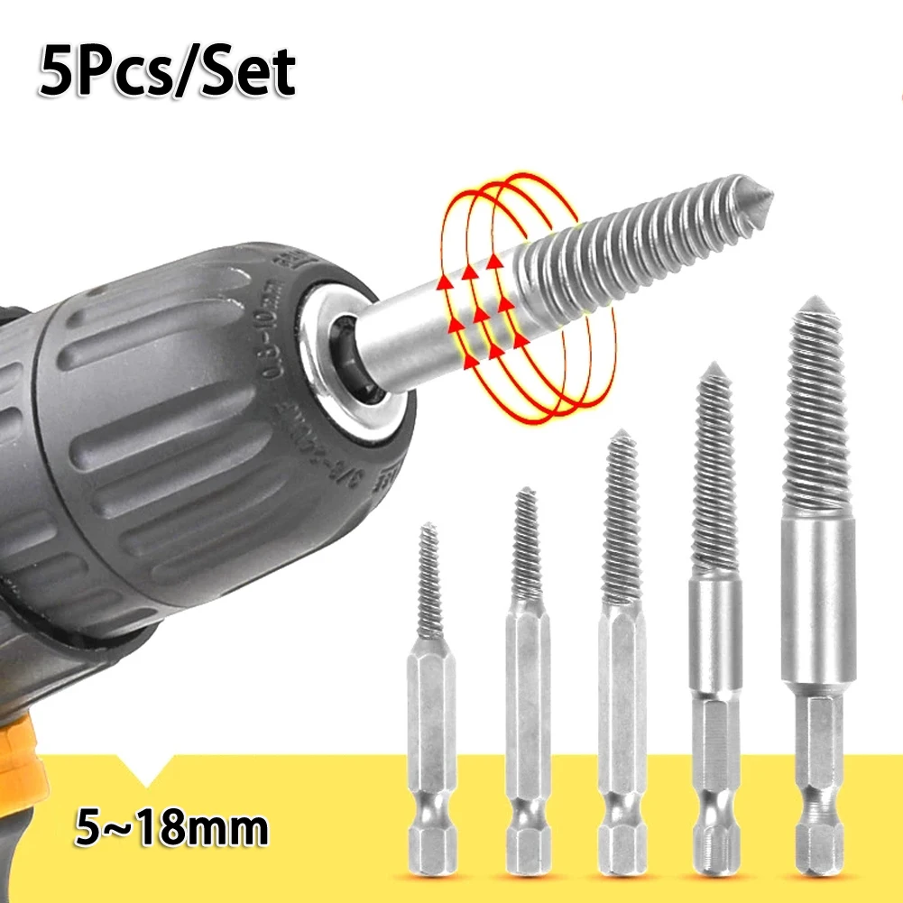 5Pcs Hexagonal Shank Broken Head Screw Power Tool Screw Extractor Broken Thread Extractor Thread Set