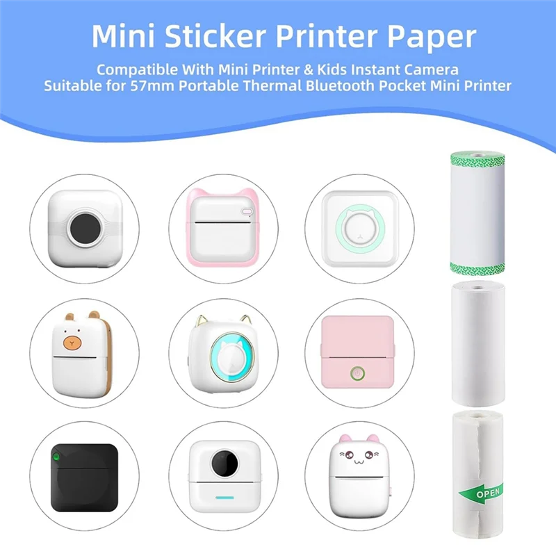 10 Rolls Thermal Paper Self-Adhesive Sticker Paper, For Mini Sticker Receipt Printer Portable Thermal Pocket Printer