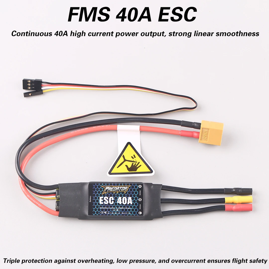 Fms Predator Brushless ESC 40A Electric Aircraft Model with 3A Switch BEC Configuration And Reverse Thrust Function