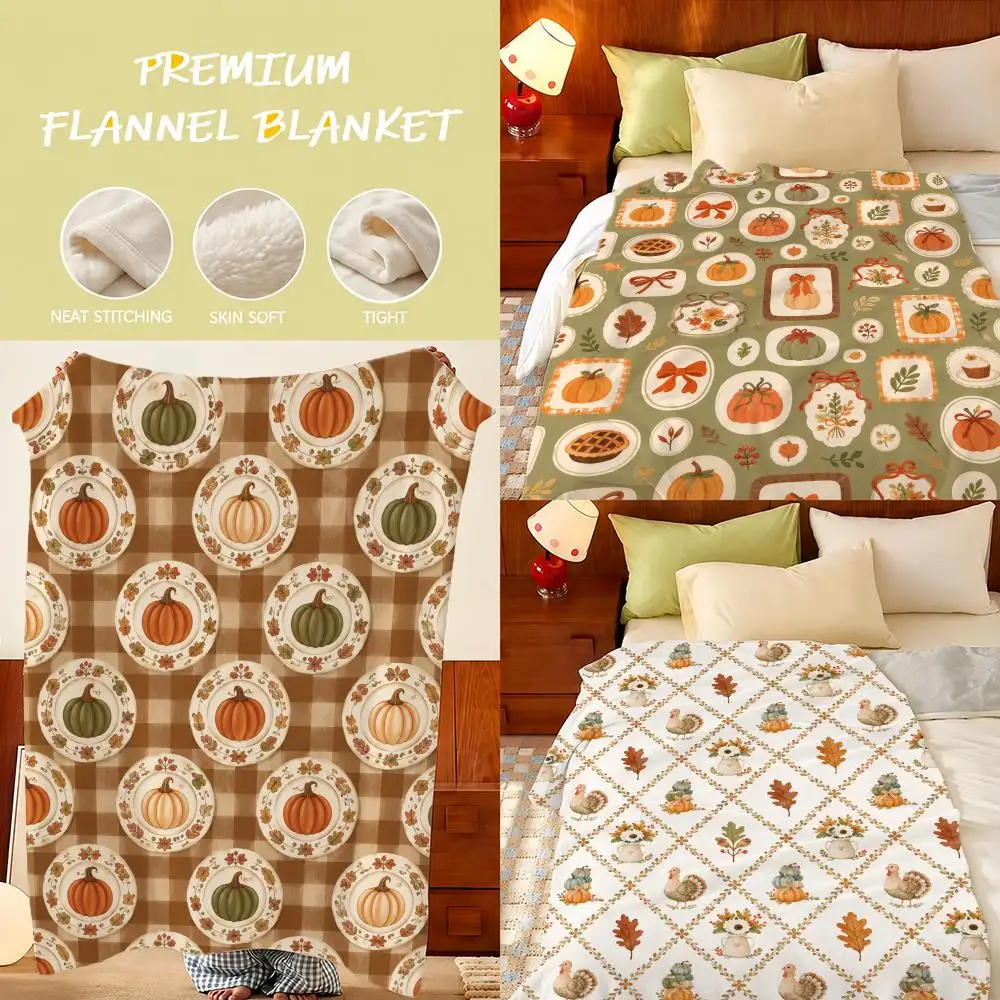 Farmhouse Style  Throw Plush Flannel Throw Blanket, Sofa Bed Travel Picnic Home Textile Decor