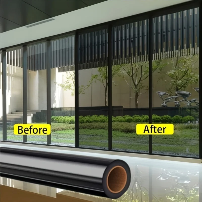 1 Roll Gray Silver One Way Privacy Window Film Heat Control Sun Block Static Cling Removable for Home Sunroom Balcony Glass