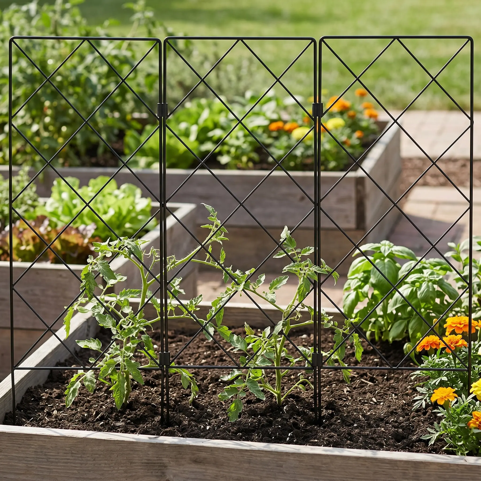 Multifunctional Foldable Iron Garden Trellis Plant Support Stand for Climbing Vines Vegetables Fruits Flowers Peas Cucumbers