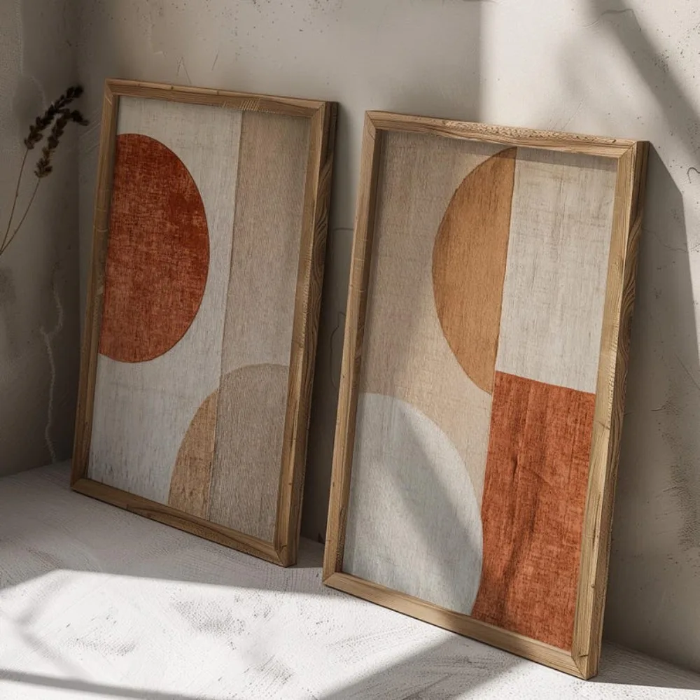 2 قطعة/المجموعة البيج مجردة هندسية كتلة اللون قماش طباعة الحد الأدنى الطين الفن الملمس الجدار ملصق فني لديكور غرفة المعيشة