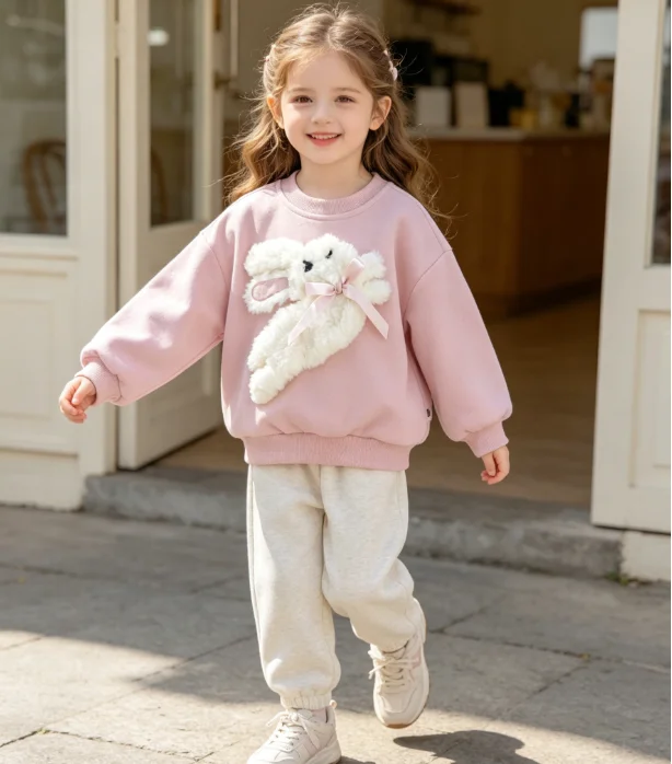 Girls Hoodie 2026 Spring and Autumn New Children's Clothing Korean Style Girl Baby Cute Three-dimensional Cartoon Plush Hoodie