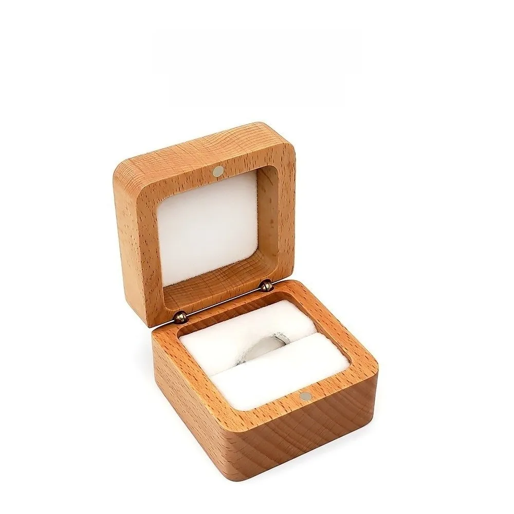 Exquisite Wooden Wood Rings Box Simple Velvet Jewlery Storage Ear Studs Case Jewlery Organizer Earring