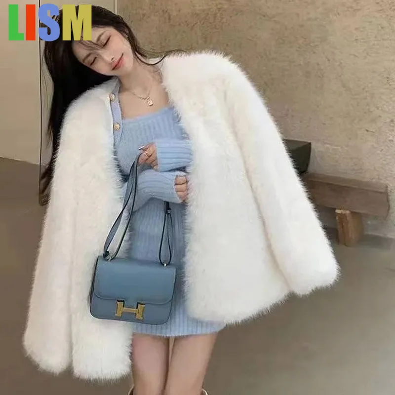 

LISM Women's winter Fake fur coat Plush Outwear Women Solid Color Loose Fur Jacket Autumn Winter Female Loose Faux Fur Coat