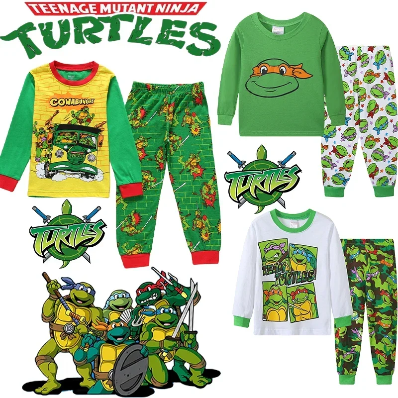 CartoonTeenage Mutant Ninja Turtles Kids Pajama Set TMNT Cotton Long Sleeve Round Neck Top Long Pants Boys Girls Sportswear Set