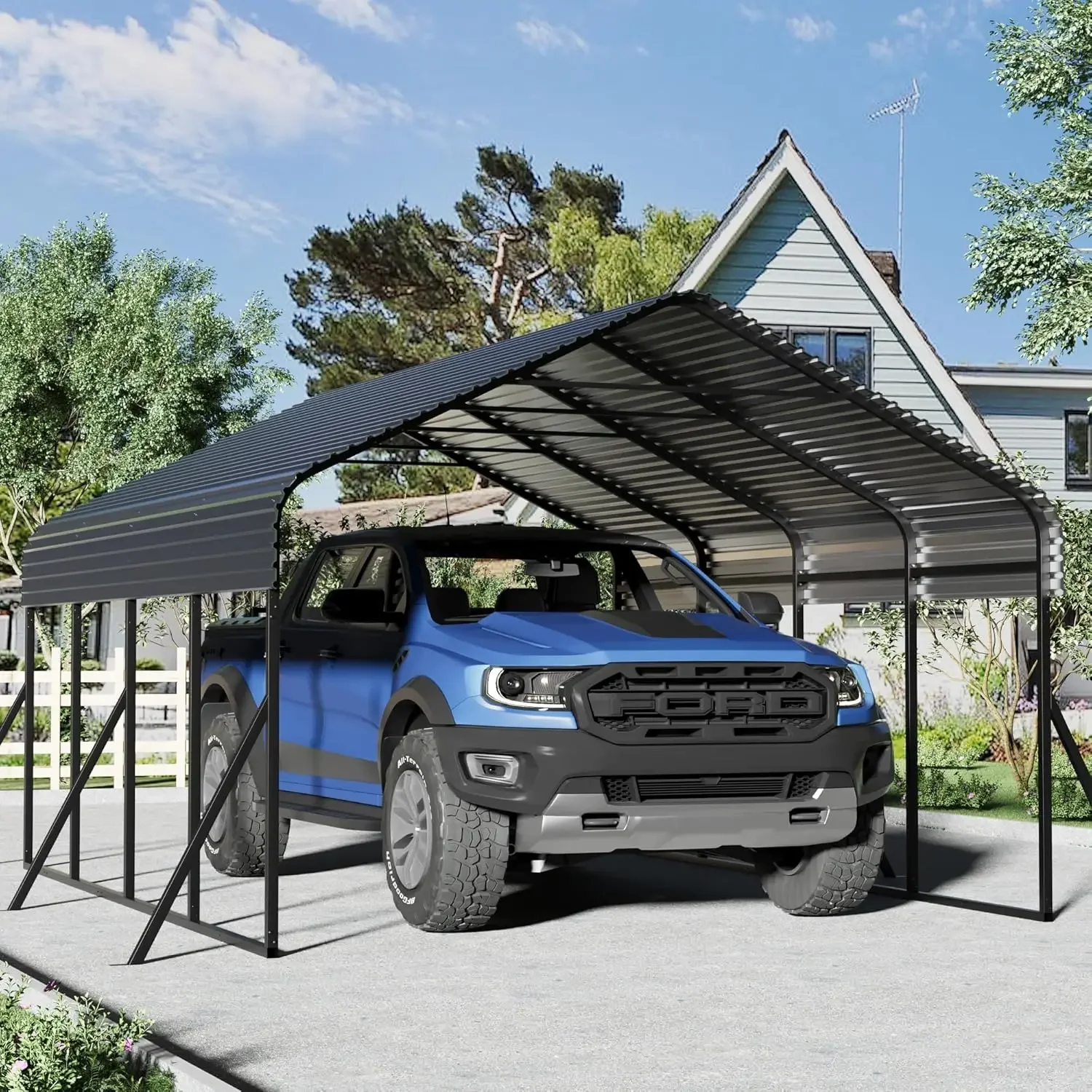 12x20 Heavy Duty,Metal Carport with Reinforced Structrure and Base,Outdoor Garage Car Shelter Frame for Pickup