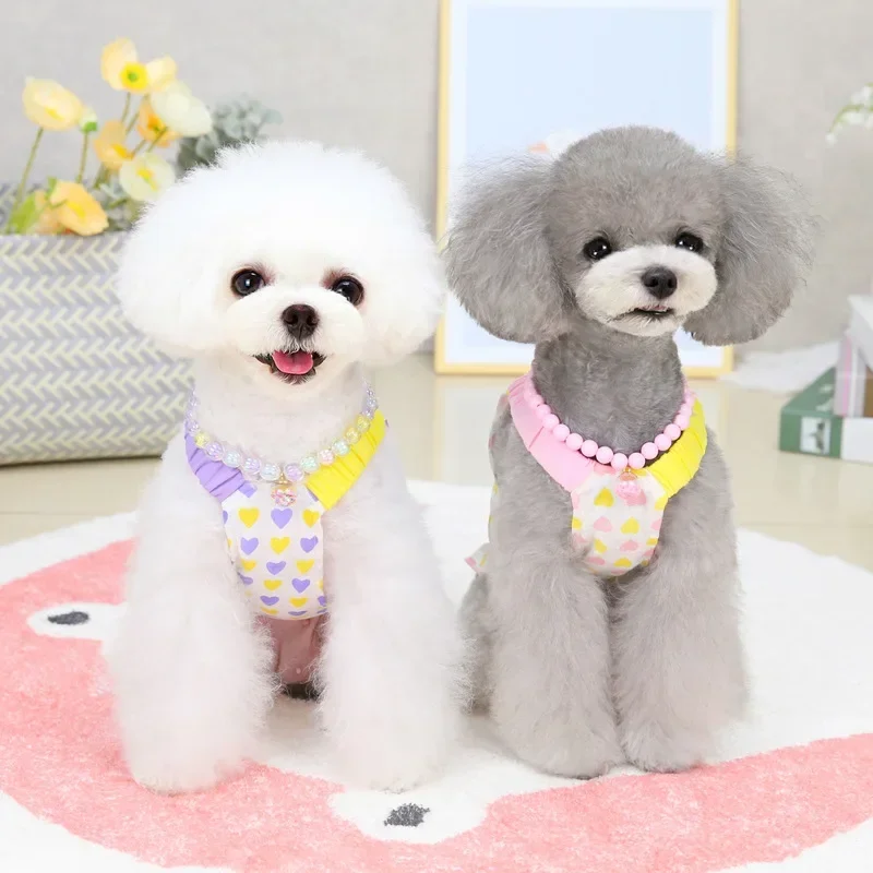 Cute Heart Dog Skirt Summer Cat Clothes Small Dog Clothing Vest Puppy Apparel Cheap Dog Products Supplies Yorkshire Dress Coat