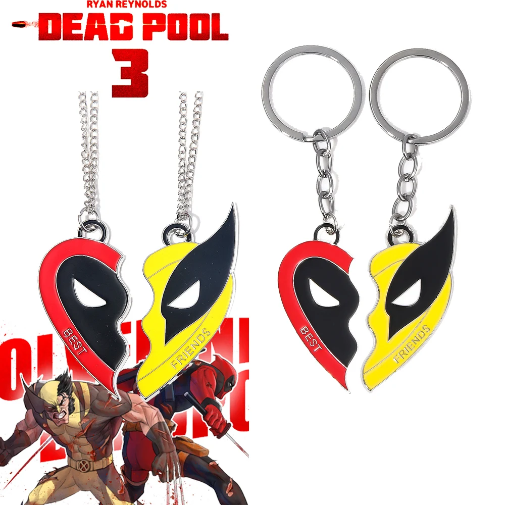 2pices/set deadpool a rosomák klíčenka řetízek nejlepší kamarad maska polovina láska srdce obvázat přívěsek tlumič pro kamarad šperků