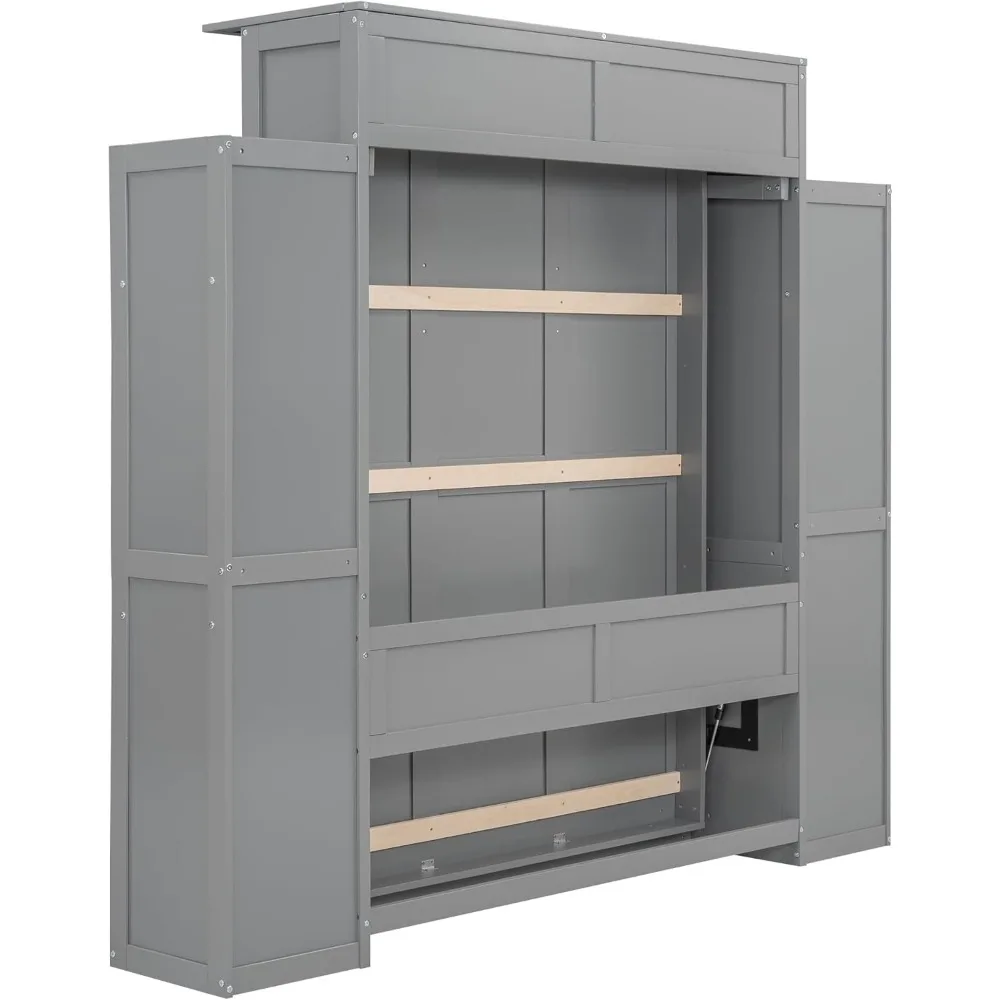 SOFTSEA Armadio letto completo Murphy Armadio letto a parete Struttura letto moderna con ripiani e luci a LED