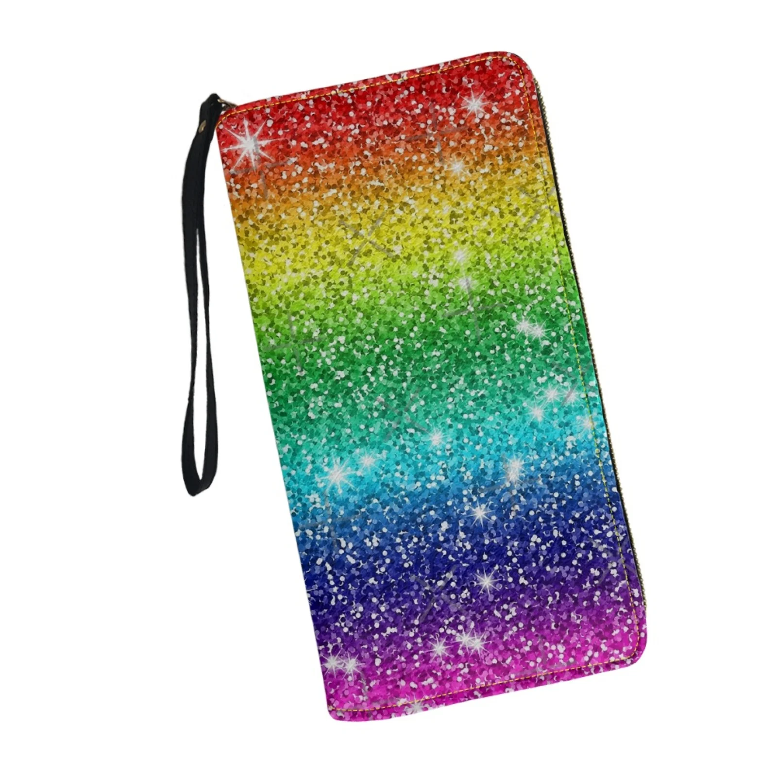 Belidome Glitter Sparkle Rainbow Wristlet Wallet for Womens Casual PU Leather Long Purse RFID Blocking Card Holder Clutch Bag