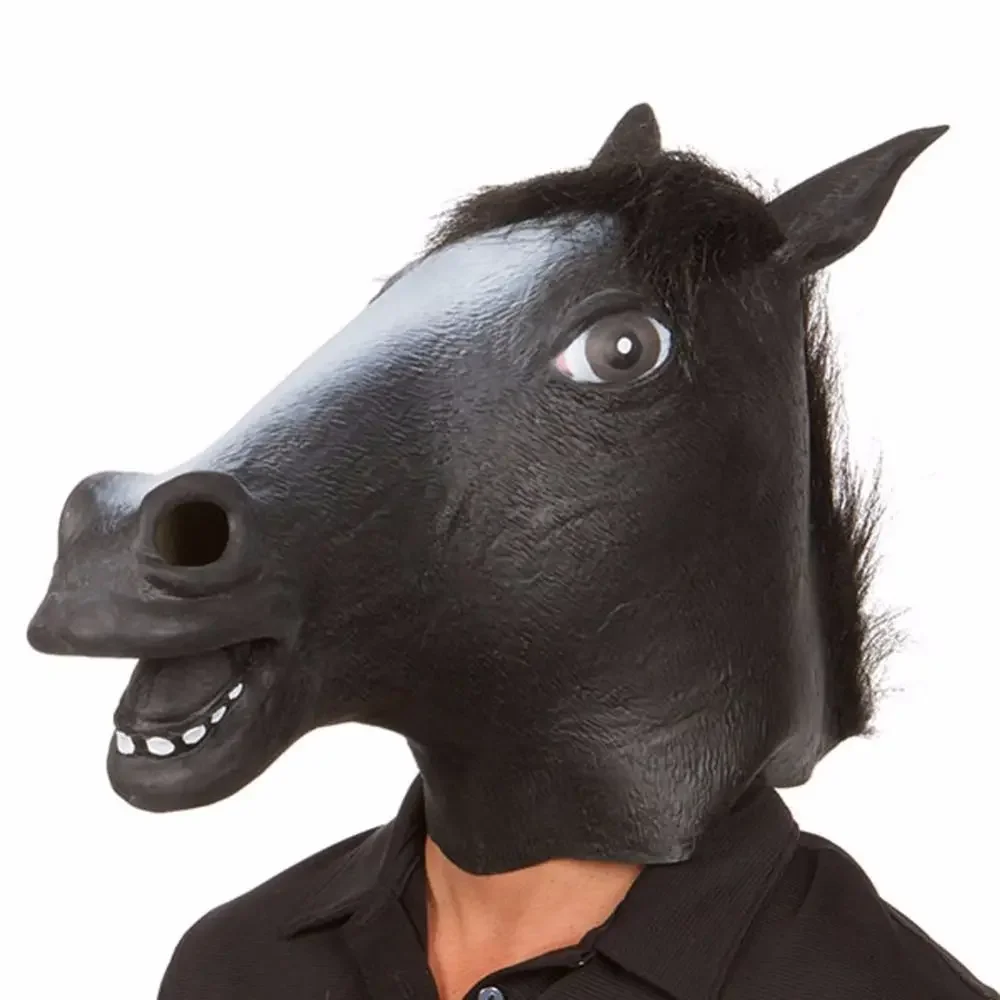 Wholesale Creepy Latex Brown Horse Head Mask Fancy Dress Cosplay Face Mask Halloween Unicorn Horse Animal's Head Latex Mask  03#