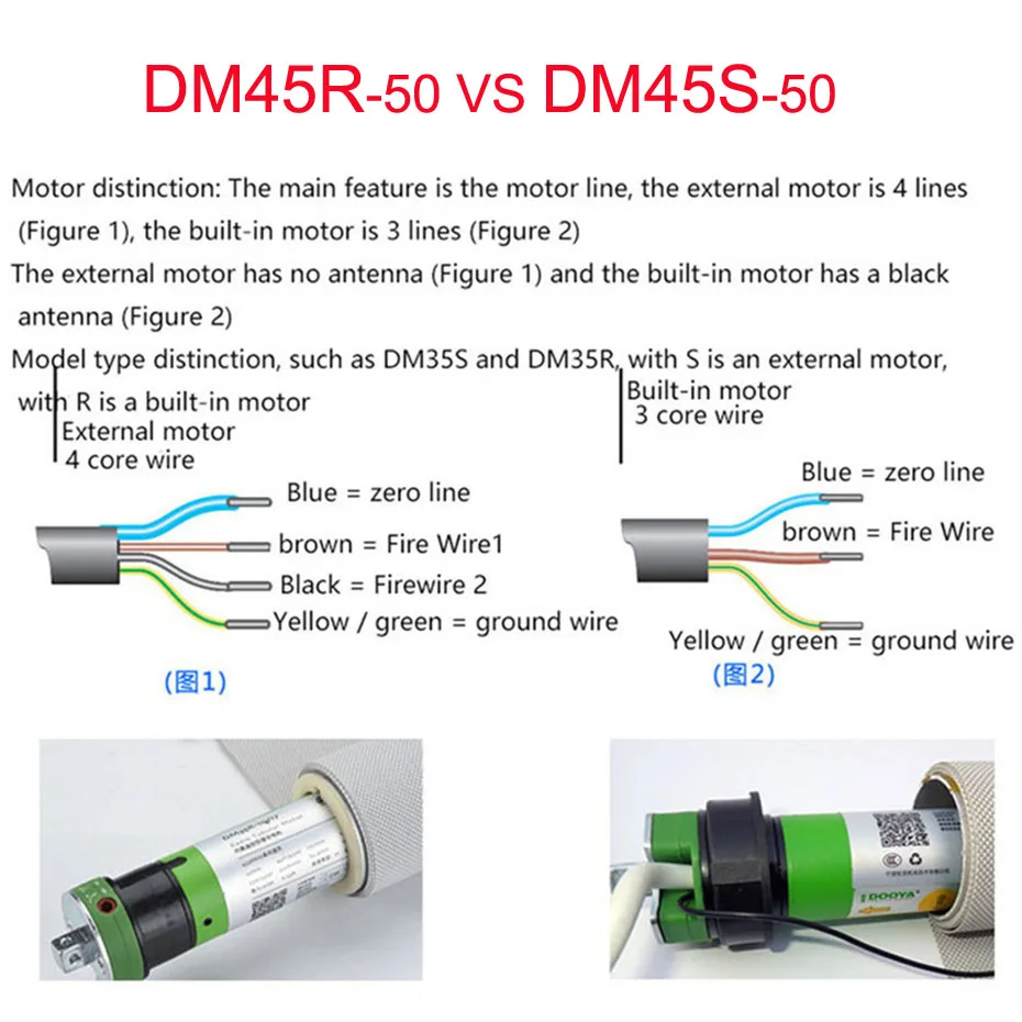 Imagem -02 - Dooya-motor Tubular Externo Rf433 Embutido Dm45s Fio de Núcleos Persianas Canopy Elétrico Pára-sol Dm45r50 12