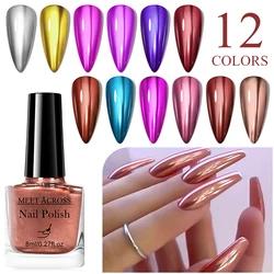MEET ACROSS 8ml Glass Bottle Metallic Nail Polish Super Silver Gold Mirror Effect Nail Art Polish DIY Manicure Without Lamp