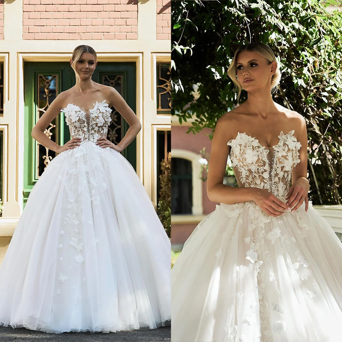 

Elegant Strapless Wedding A Line Princess Flower Lace Bridal Gowns Custom Made Castle Garden Party Dresses For Special Ocn