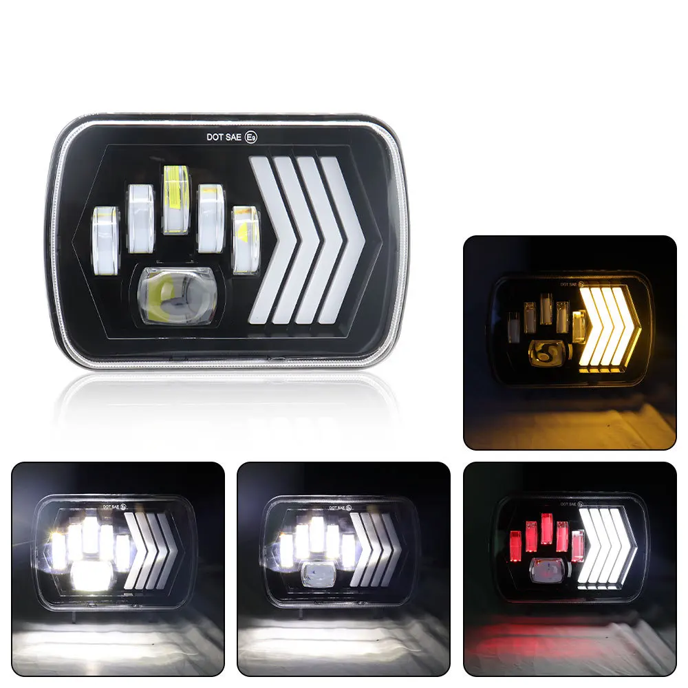 Customized 7-inch Wrangler headlights 6 beads with arrow turn signals square motorcycle spotlights