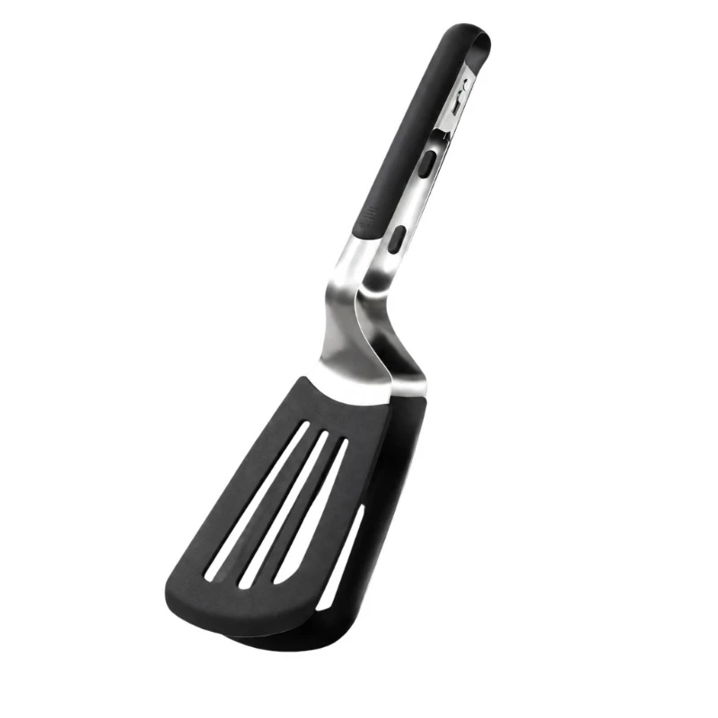 H8WB Tongs with Broad Spatula Support and Heat-Resistant Covered Handle for Grilling, Air-Fried Handling, and Serving