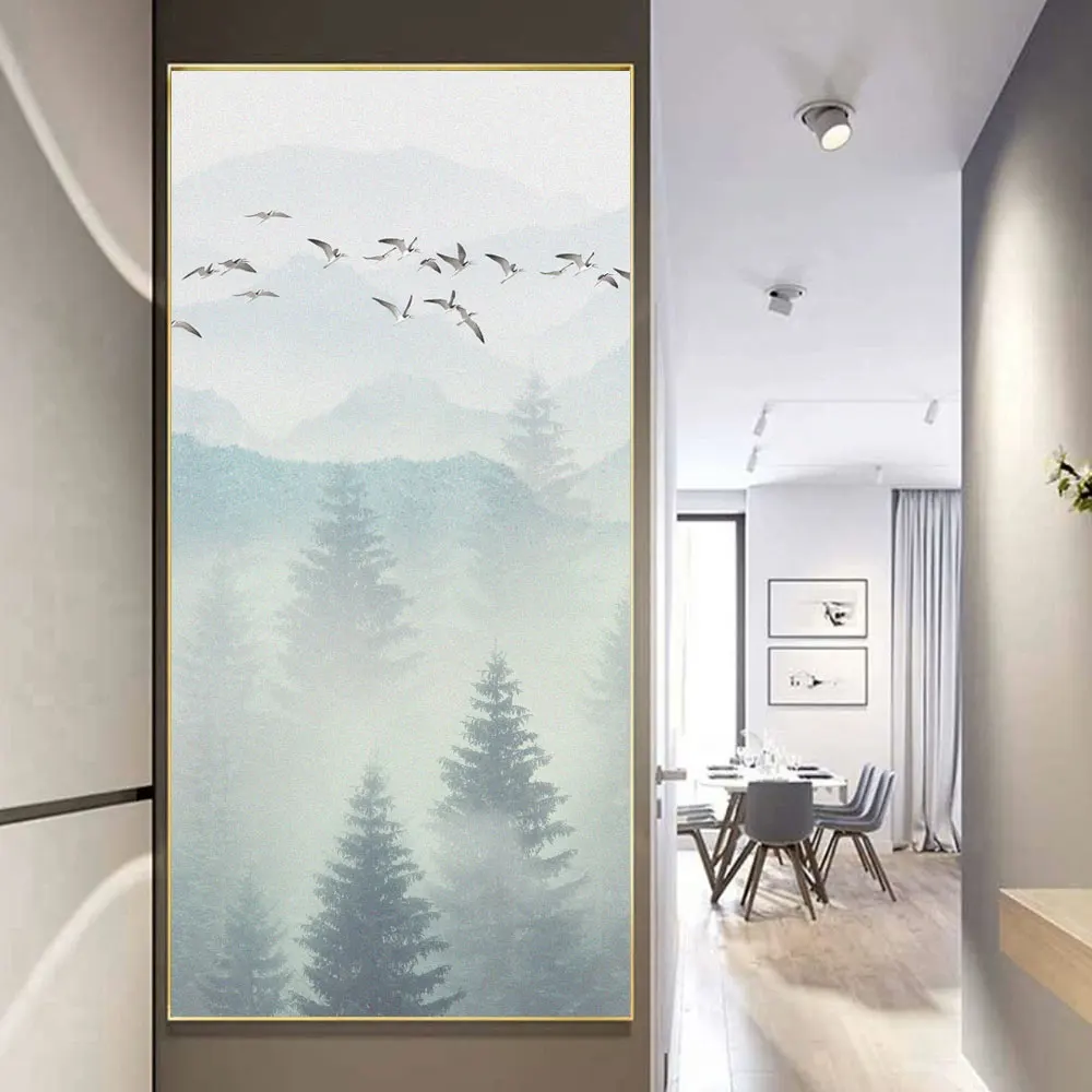 Foggy Forest Decorative Privacy Window Film Heat Control UV Blocking Window Stickers No Glue Static Cling Frosted Windows Film