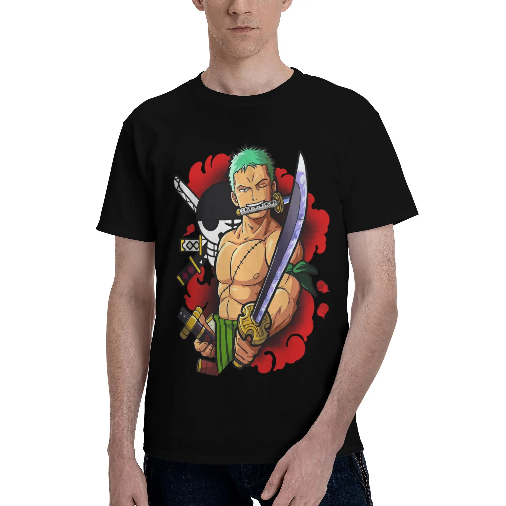 Zoro  Men T Shirt One Piece Awesome Tees Short Sleeve Round Collar Cotton Gift Idea Tops T-Shirt