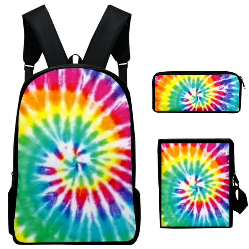 

Classic Tie Dye Colorful Psychedelic 3D Print 3pcs/Set School Bags Laptop Daypack Backpack Inclined shoulder bag Pencil Case