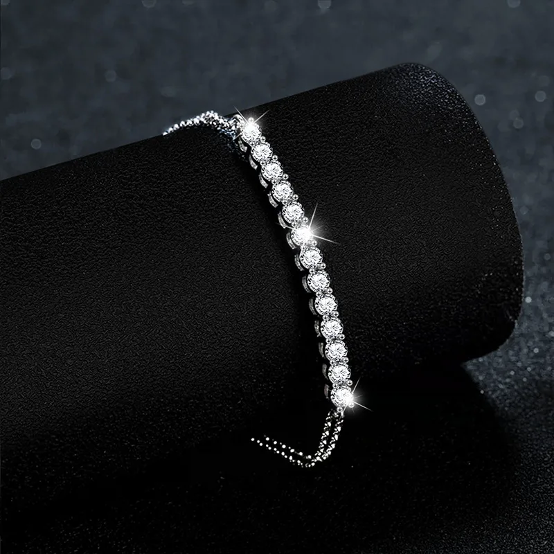 Moissanite Tennis Bolo Bracelet 925 Sterling Silver Adjustable Slider Dainty Stackable Gift for Women