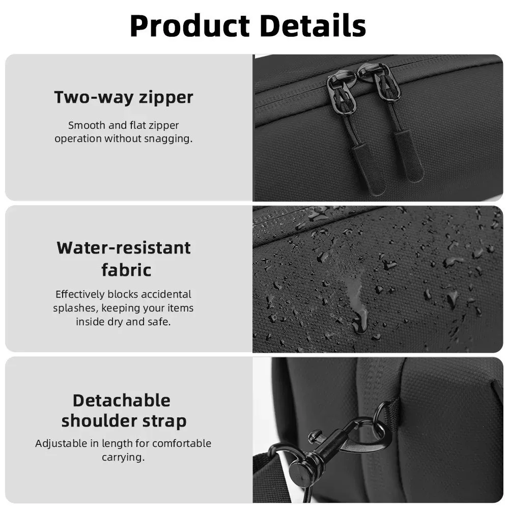 PU Camera Storage Bag Two Way Zipper Detachable Shoulder Strap Crossbody Storage Bag Wide Opening for DJI Osmo 360 Pocket 4/3/2