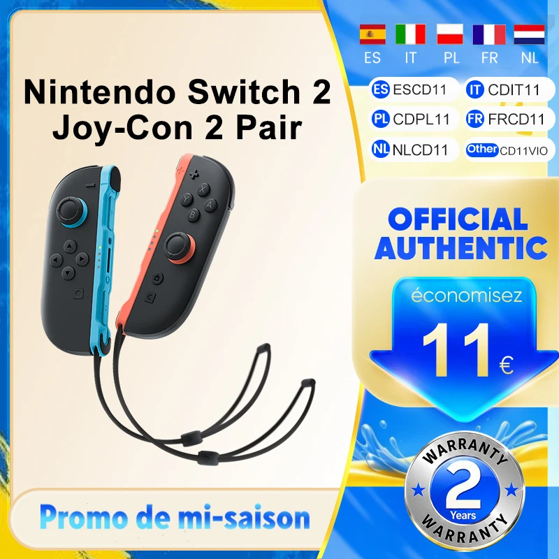 Nintendo Switch 2 Joy-Con 2 paires - Bleu clair/Rouge clair Compatible avec NS2 Joystick à effet Hall Connexion magnétique Mode souris