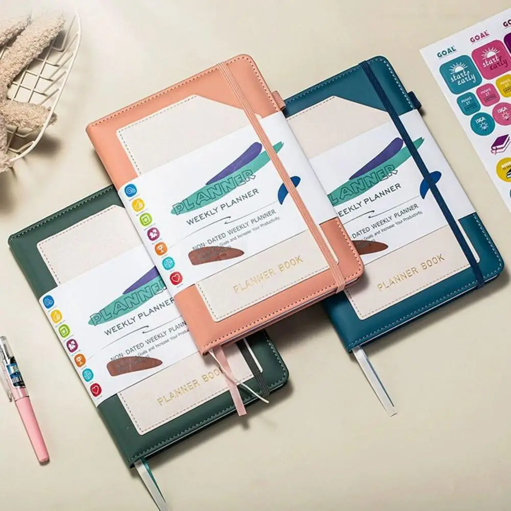 Planejador de couro sintético com rastreador de hábitos, Vision Board, planejador de mapas mentais, páginas pontilhadas em grade por semana, 2024-2025