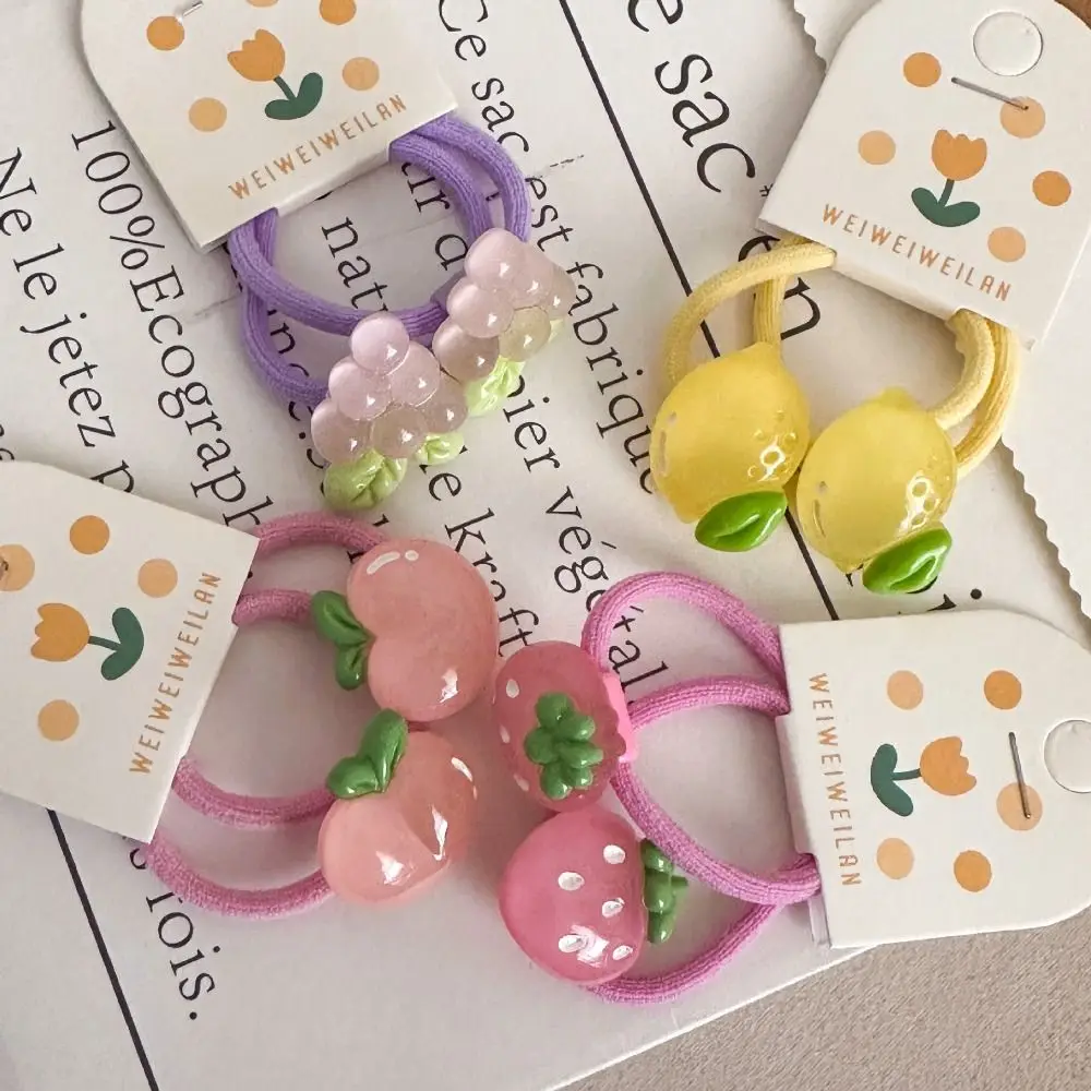 Korean Style Hair Clip Children Hair Scrunchies Strawberry Peach Kids Ponytail Holder Candy Color Hairpin Fruit Hair Rope