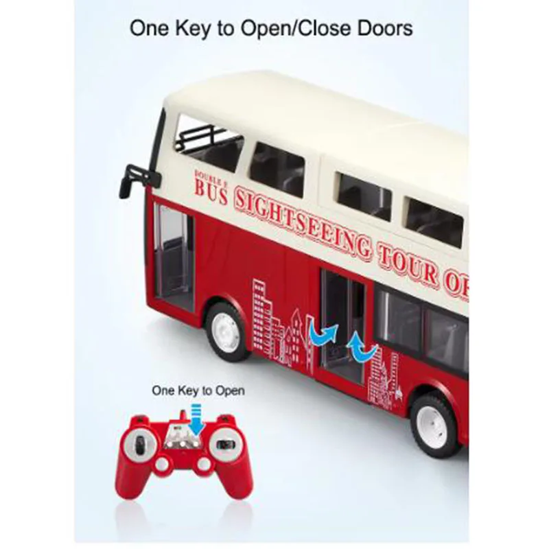 DoubleE E640 1/18 Alloy Travel Bus Model Double-decker High Imitation Double Sightseeing Bus One key to Open the Door with Light