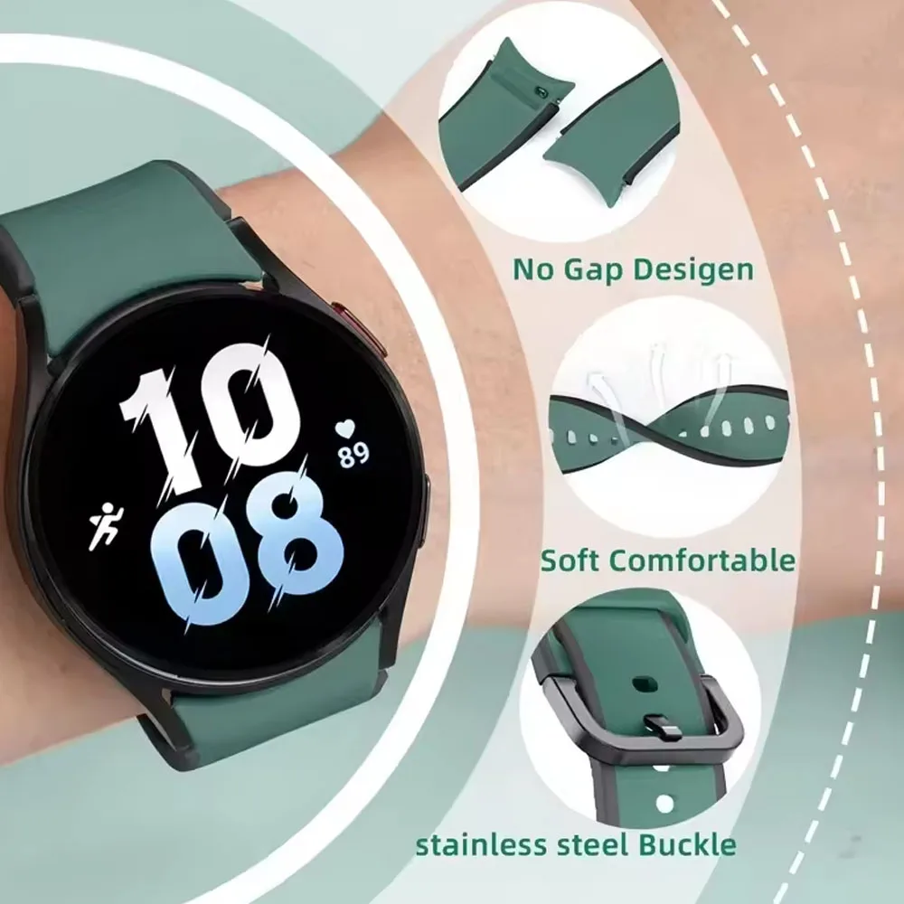 20mm No Gap Silicone Strap For Samsung Galaxy Watch 7 6 5 40mm 44mm 6 4 Classic 47/43mm Sport bracelet Garmin Forerunner 170 70